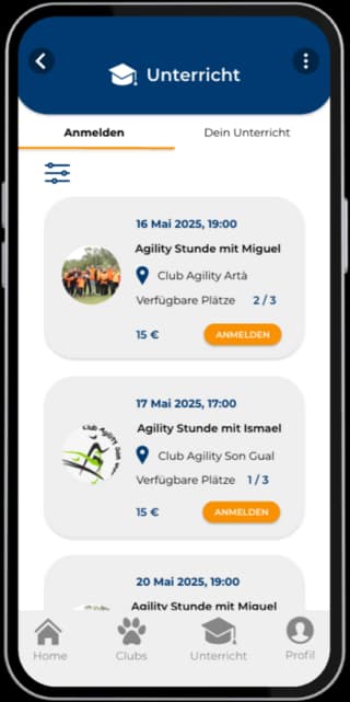 Search for classes and clubs