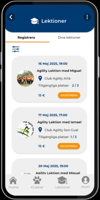 Search for classes and clubs