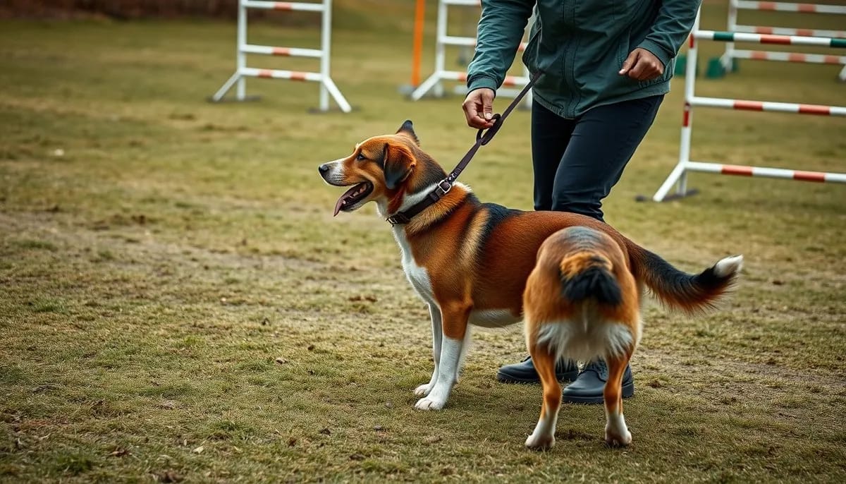 Agility handler demonstrating front cross movement technique