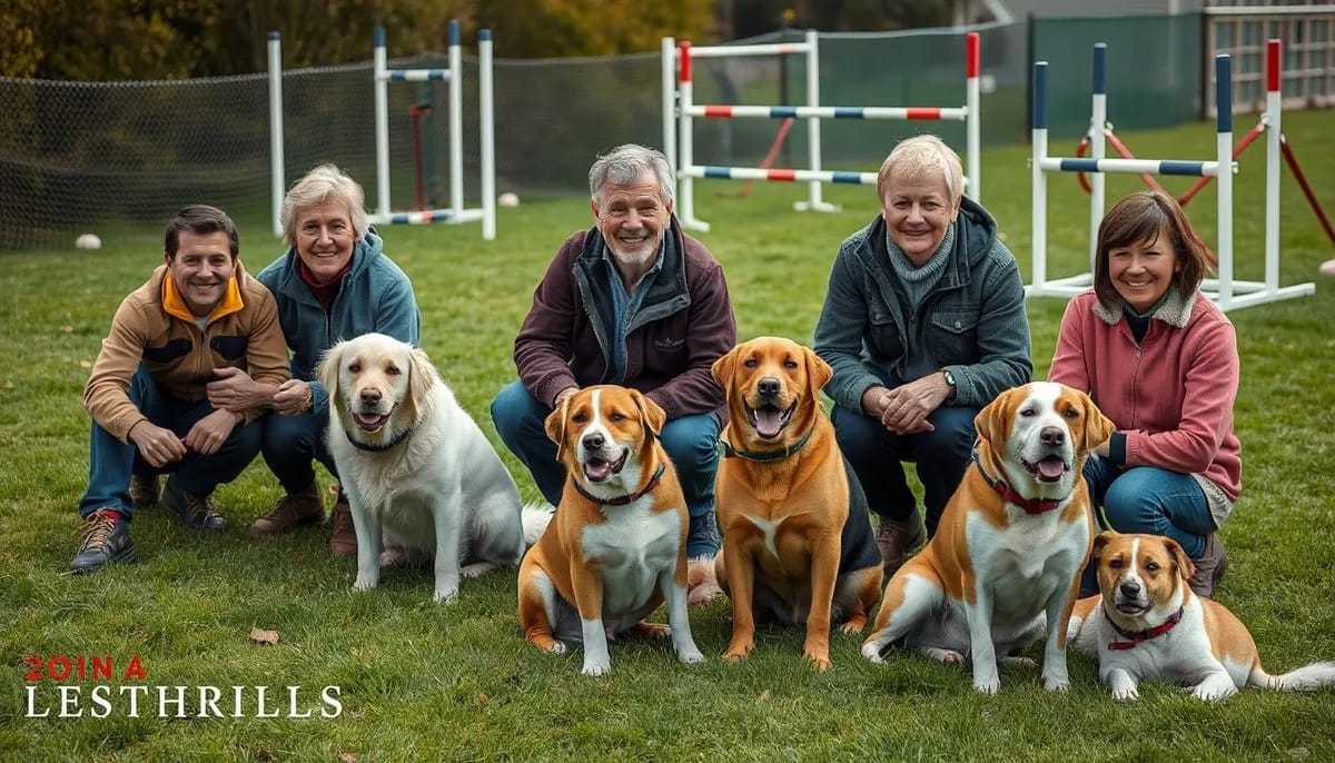 Agility club members sharing tips and helping each other with dog training